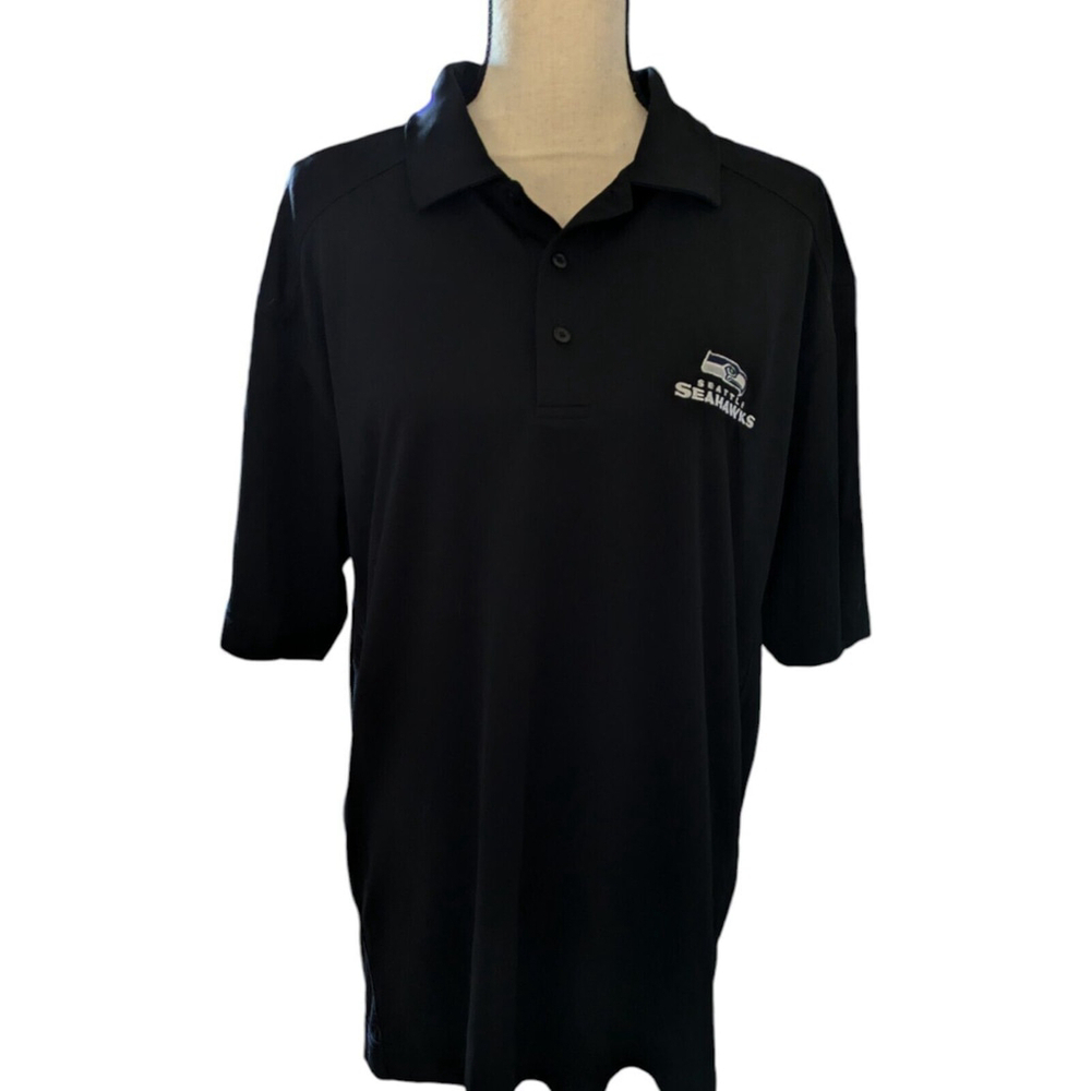 Seattle Seahawks embroidered emblem Cutter & Buck NFL Black Polo Shirt Mens L